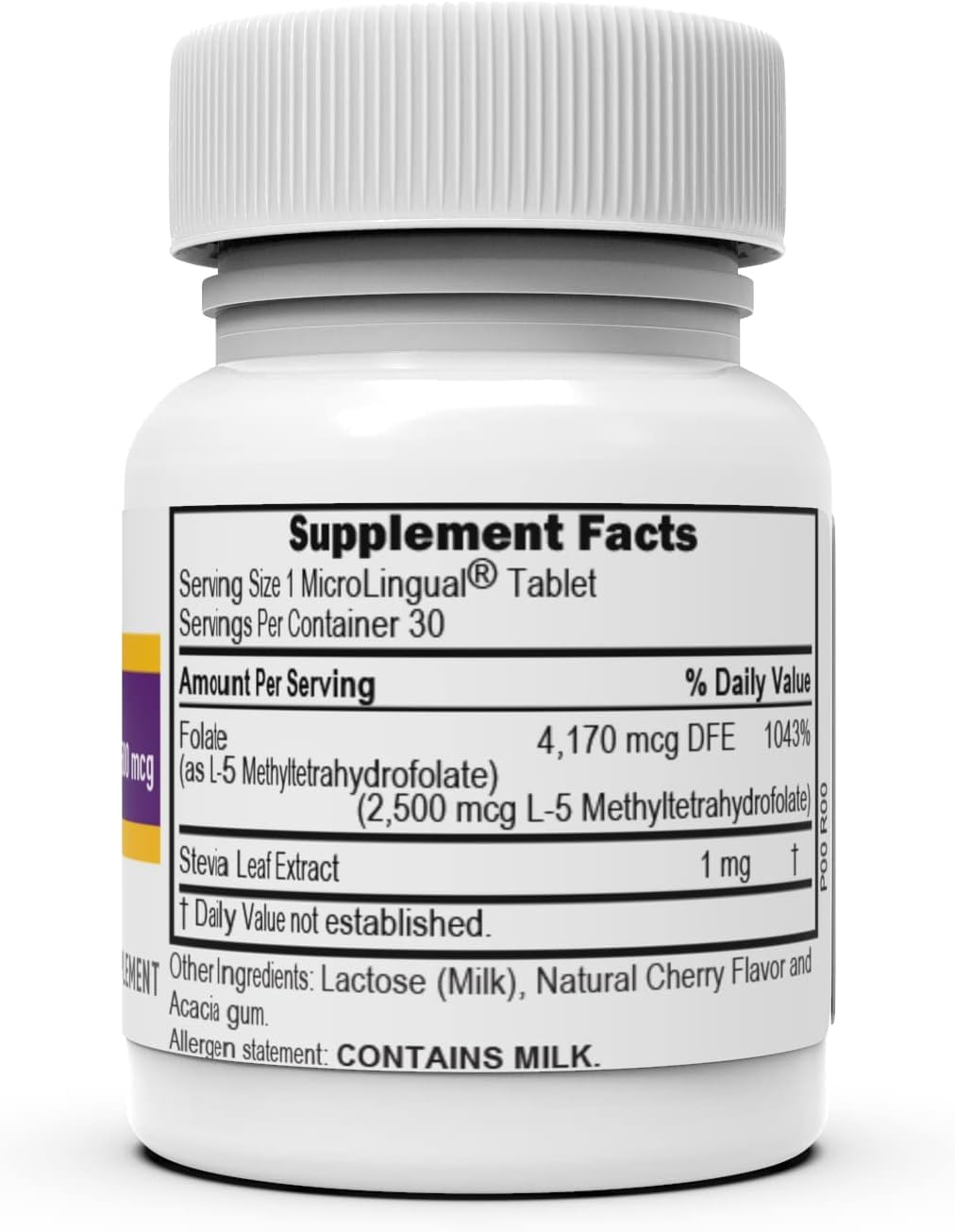 High Potency Methylfolate 5-MTHF 2,500 mcg Tablets - 30 Ct - Cardiovascular & Energy Support - Non-GMO - Quick Dissolve