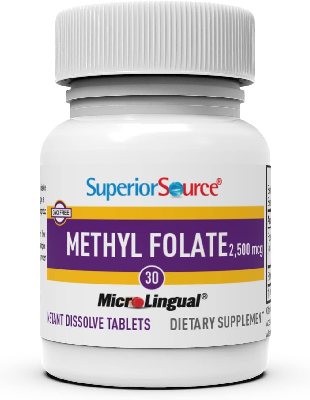 High Potency Methylfolate 5-MTHF 2,500 mcg Tablets - 30 Ct - Cardiovascular & Energy Support - Non-GMO - Quick Dissolve