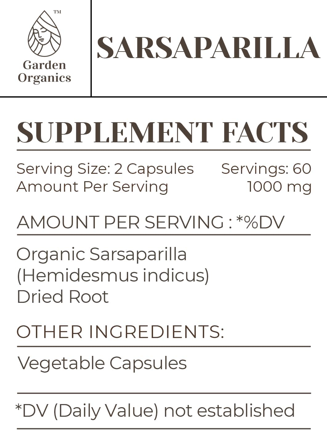 High-Potency Organic Sarsaparilla Capsules - Herbal Dietary Supplement with Vegetable Capsules - 120 Count