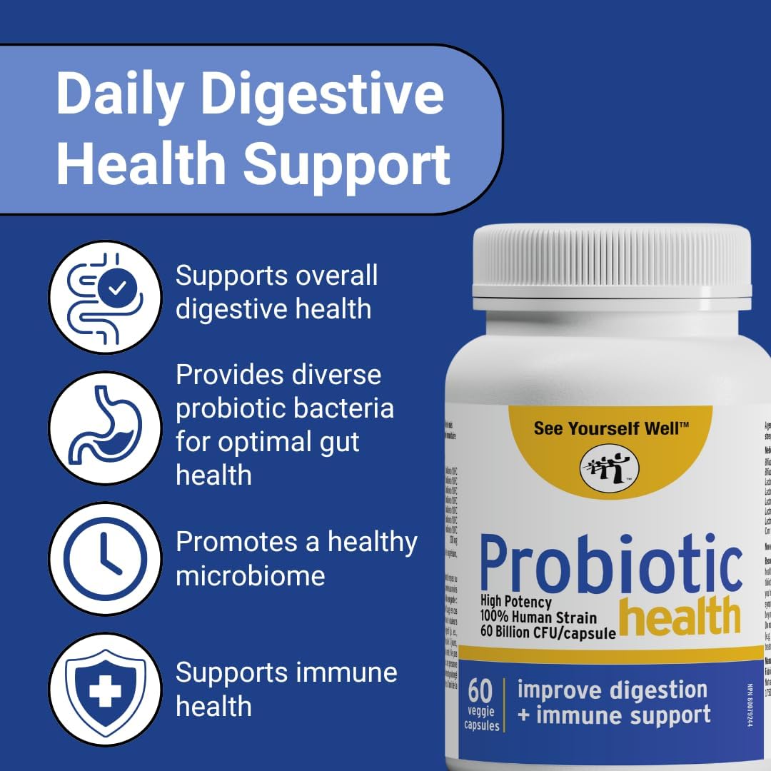 High Potency Probiotic Supplement for Digestive & Gut Health - 60 Billion CFU, Supports Immune System, Occasional Digestive Issues - 60ct