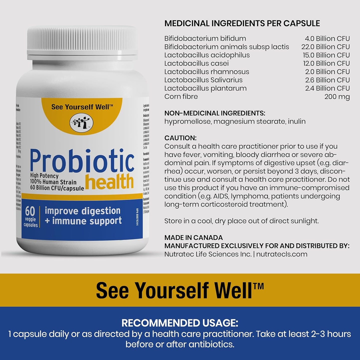 High Potency Probiotic Supplement for Digestive & Gut Health - 60 Billion CFU, Supports Immune System, Occasional Digestive Issues - 60ct