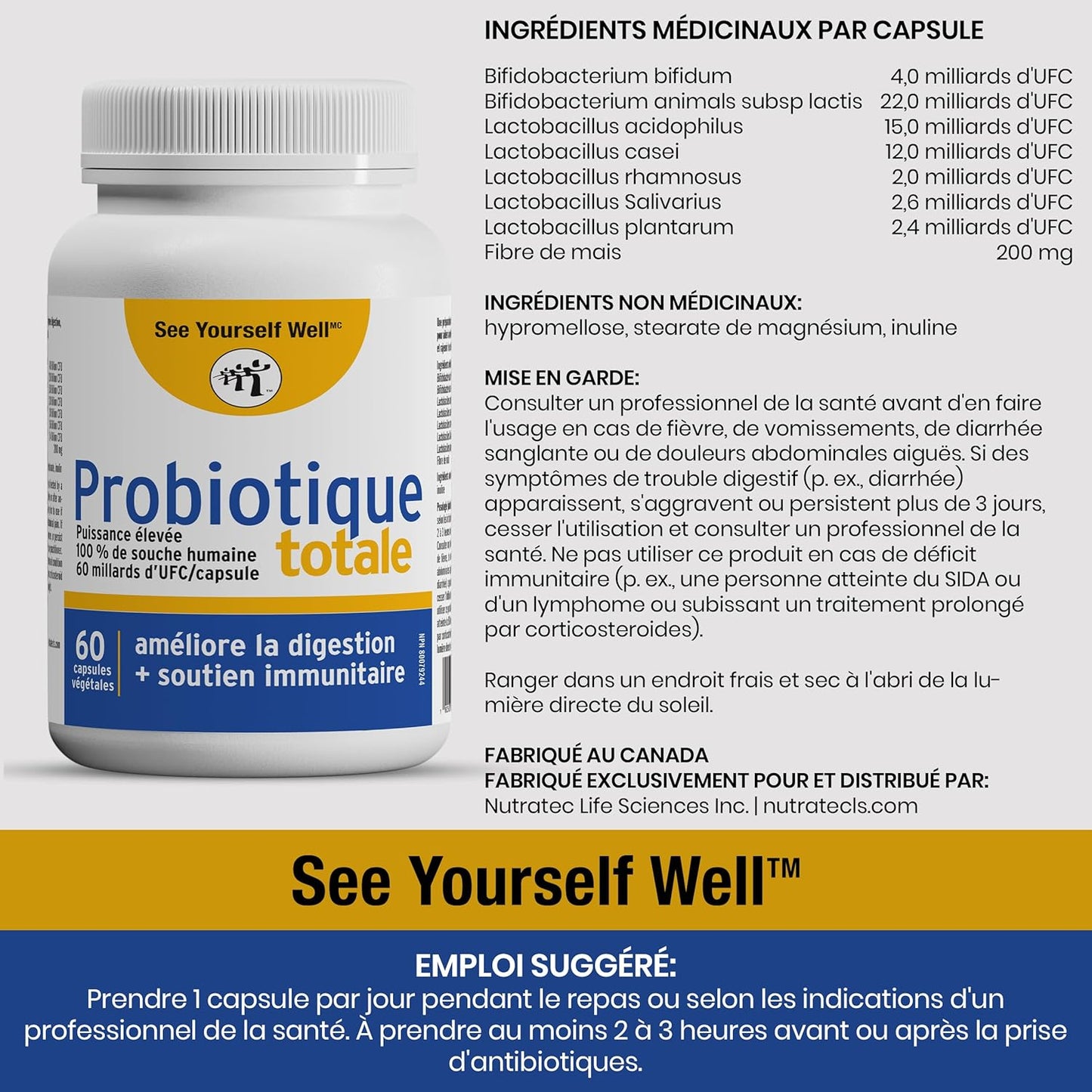 High Potency Probiotic Supplement for Digestive & Gut Health - 60 Billion CFU, Supports Immune System, Occasional Digestive Issues - 60ct
