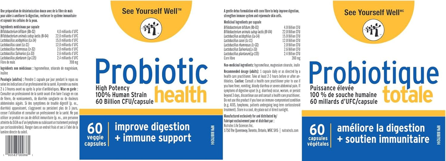 High Potency Probiotic Supplement for Digestive & Gut Health - 60 Billion CFU, Supports Immune System, Occasional Digestive Issues - 60ct