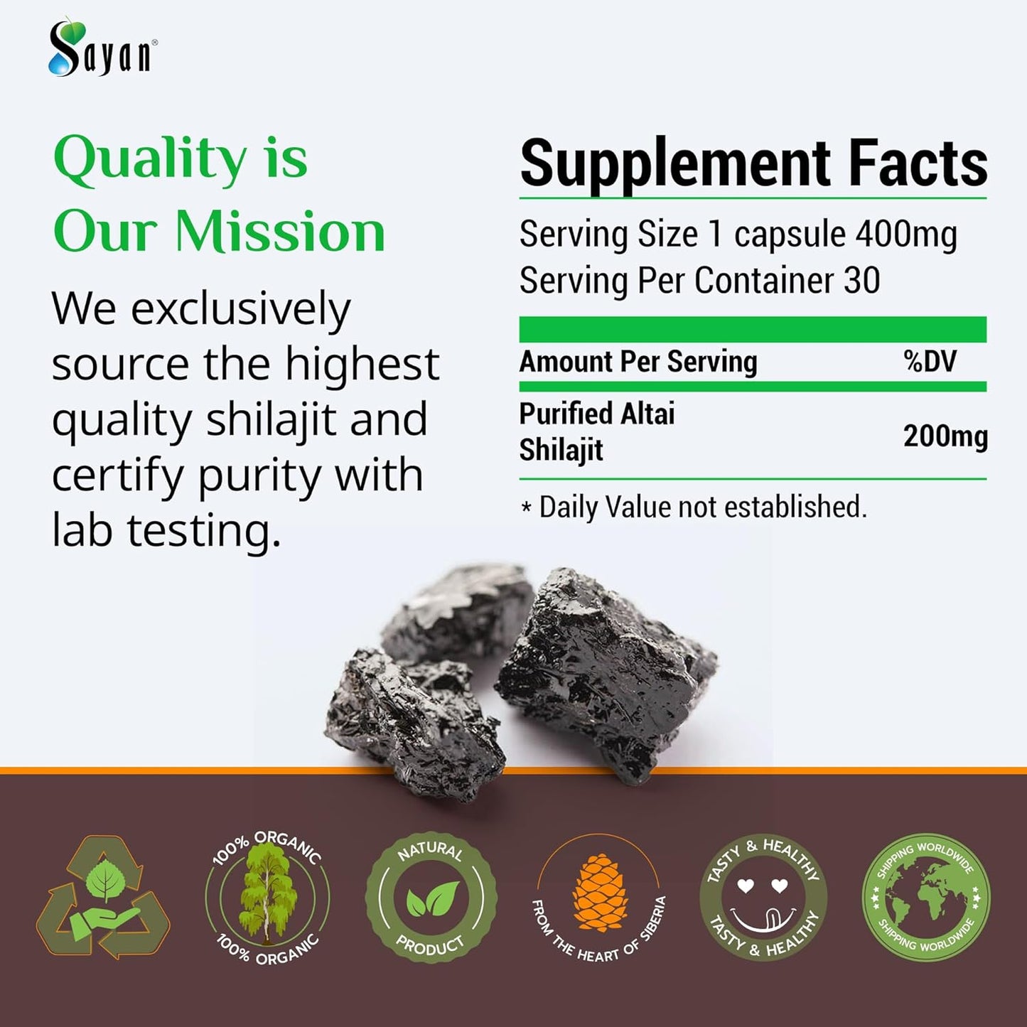 High-Potency Sayan Shilajit Tablets, 24,000mg Supplement with 85+ Trace Minerals, Lab-Tested for Purity - 120 Tablets, 2-4 Month Supply