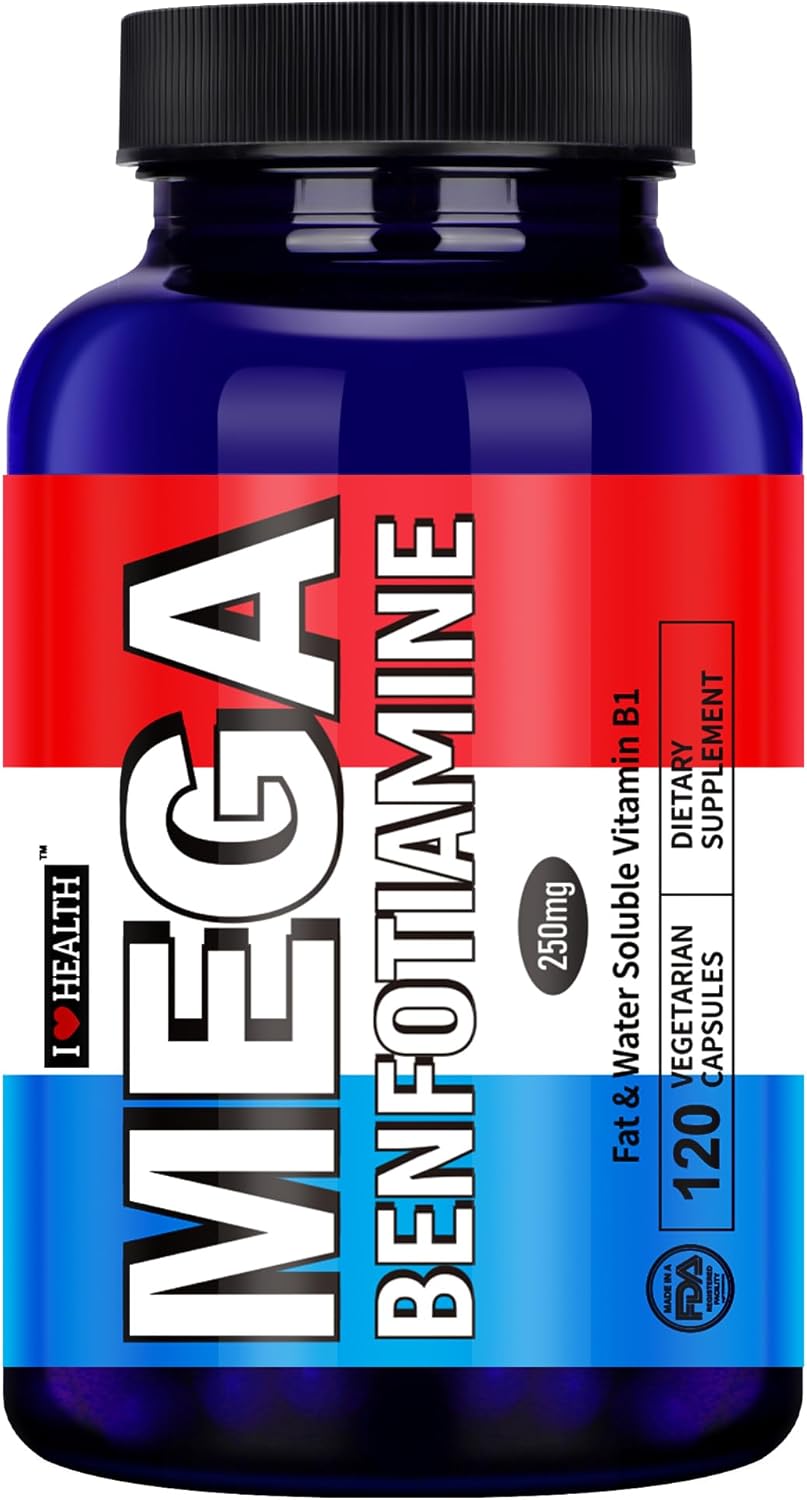 High Potency Shefree I Love Health Mega Benfotiamine 250mg Capsules - Fat-Soluble Ultra-Bioavailable Vitamin B1 - Gluten-Free Non-GMO Vegetarian Formula