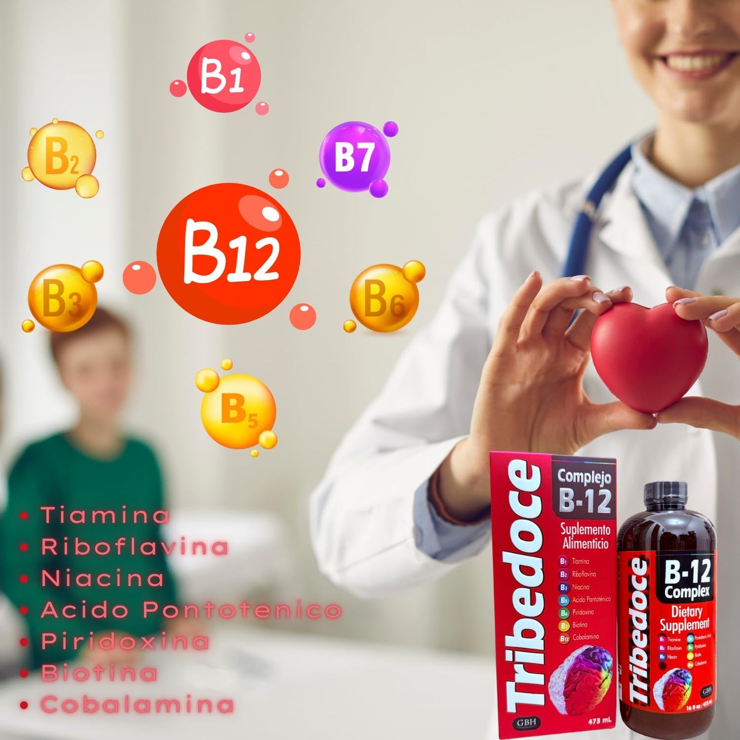 High Potency Tribedoce B-12 Complex Liquid Dietary Supplement with Thiamine, Riboflavin, Niacin, Pantothenic Acid, Pyridoxine, Biotin, and Cobalamin - 16 fl oz