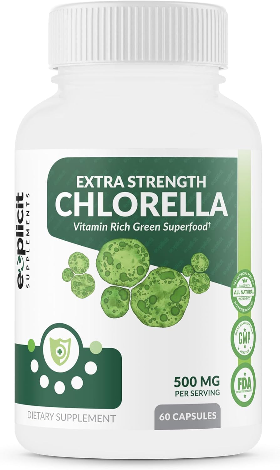 High Potency Vegan Chlorella Superfood Capsules - 1000mg Daily, 60 Capsules