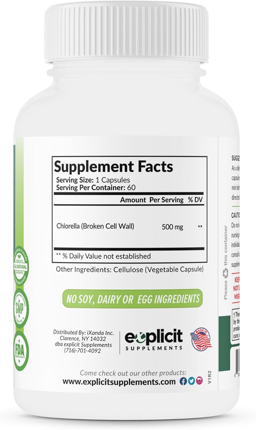 High Potency Vegan Chlorella Superfood Capsules - 1000mg Daily, 60 Capsules