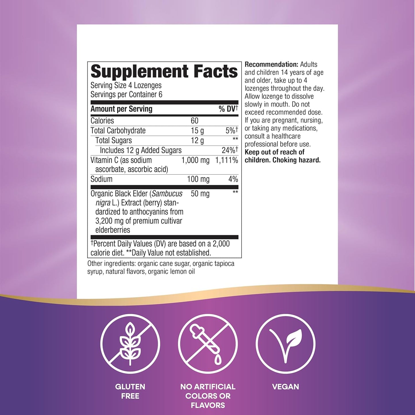 High Potency Vitamin C Elderberry Lozenges by Nature's Way - Immune Support with Elderberry & Wild Cherry Flavor - 24 Count