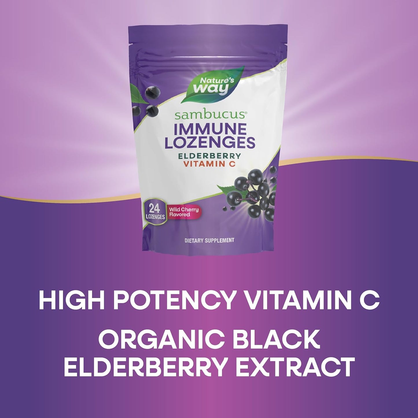 High Potency Vitamin C Elderberry Lozenges by Nature's Way - Immune Support with Elderberry & Wild Cherry Flavor - 24 Count