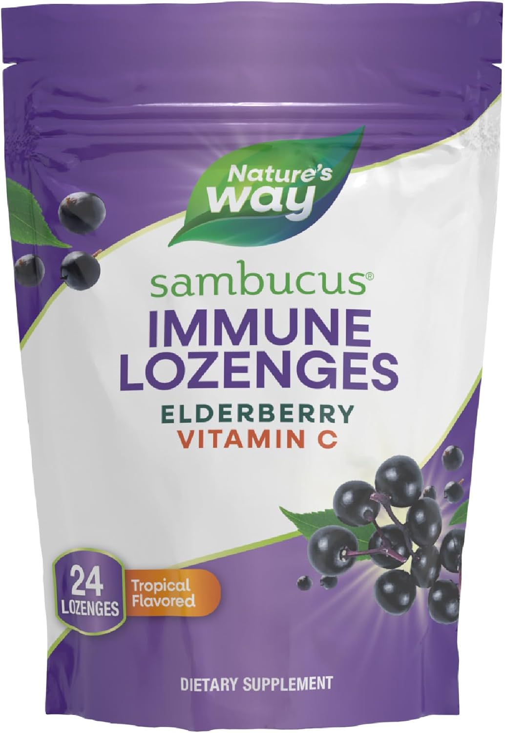 High Potency Vitamin C Elderberry Lozenges for Immune Support, 24 Tropical Flavored Pack