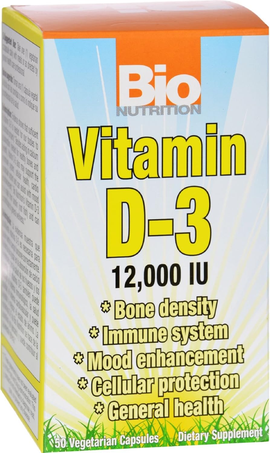 High Potency Vitamin D3 Supplement - 12000 IU, 50 Vegetarian Capsules
