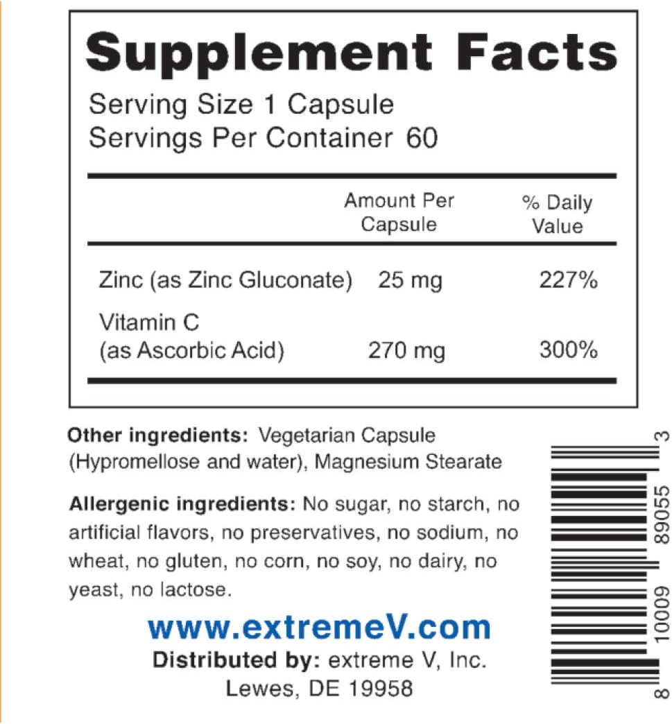 High-Potency Zinc and Vitamin C Power Pack for Mental Sharpness - 2 Bottles, 120 Capsules
