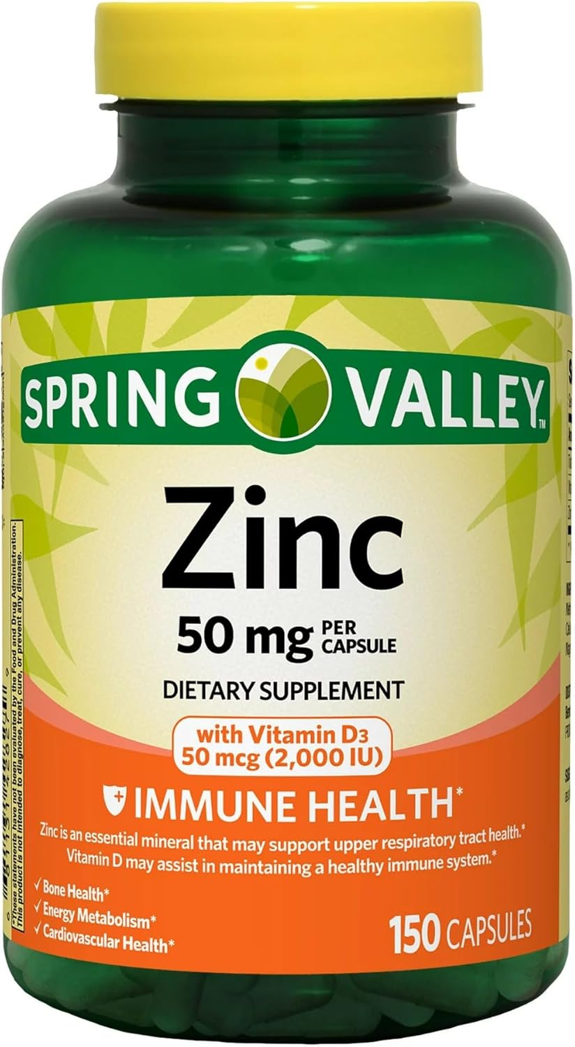 High Potency Zinc and Vitamin D Capsules Dietary Supplement, 50 mg, 150 Count - Boost Immunity and Overall Health