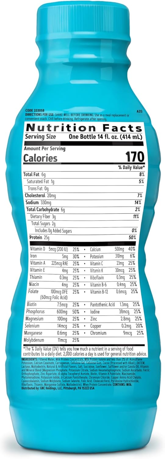 High Protein Chocolate Mint Meal Replacement Shake - GNC Lean Shake 25 Ready to Drink | 12 Bottles