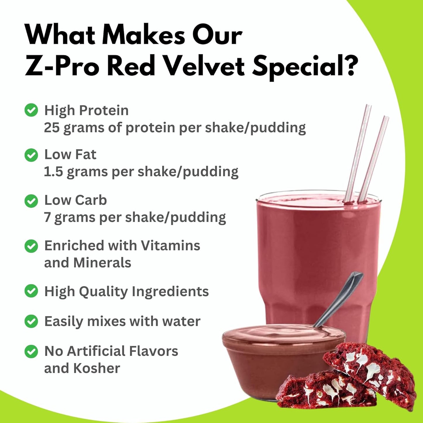 High Protein Low Calorie Red Velvet Protein Shake & Pudding Mix - Meal Replacement Packets with 25g Protein - Breakfast Boost - 14 Packets