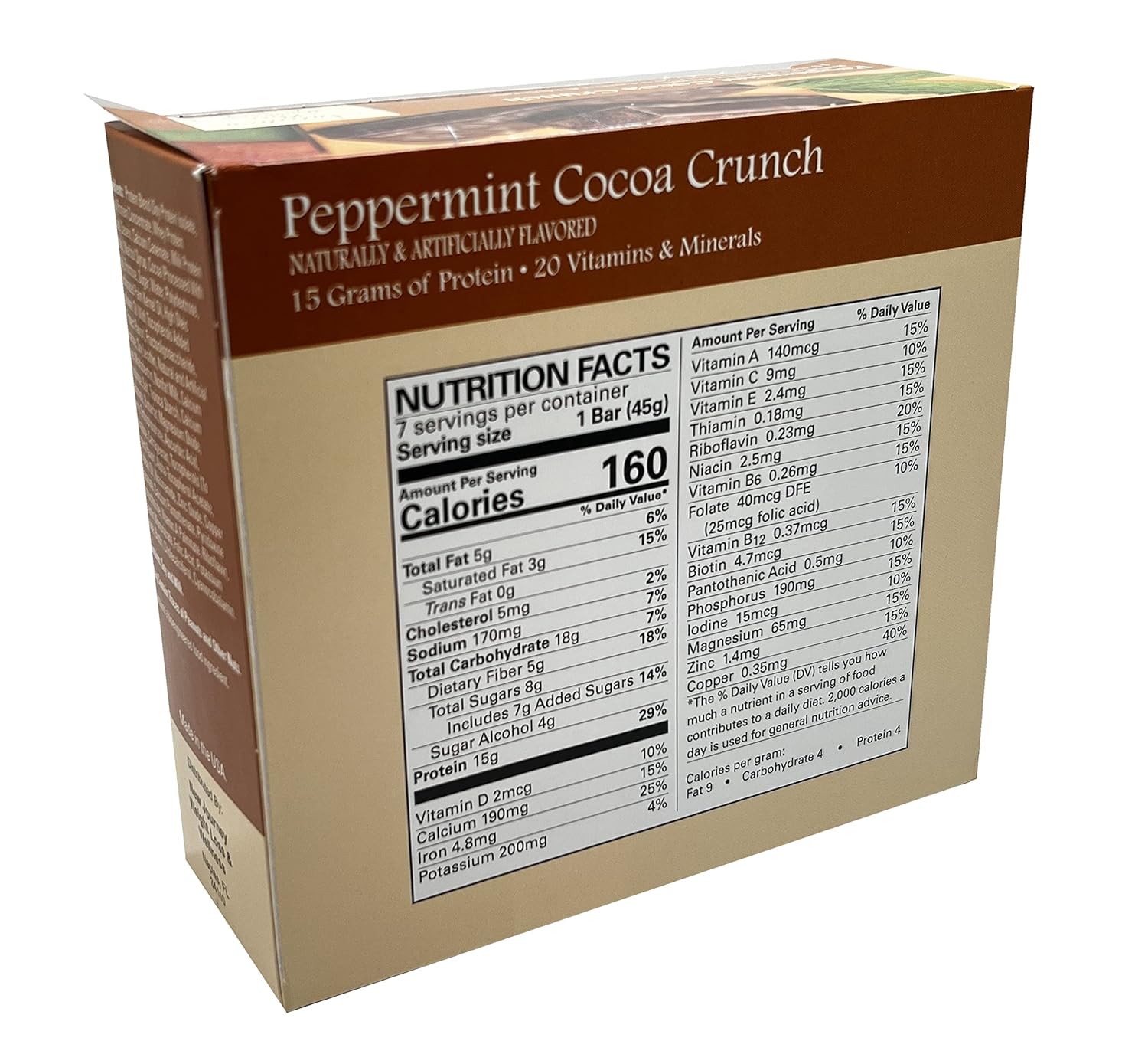 High Protein Peppermint Cocoa Crunch Bar for  Slimming Formula  & Wellness - Meal Replacement (7 bars/box)