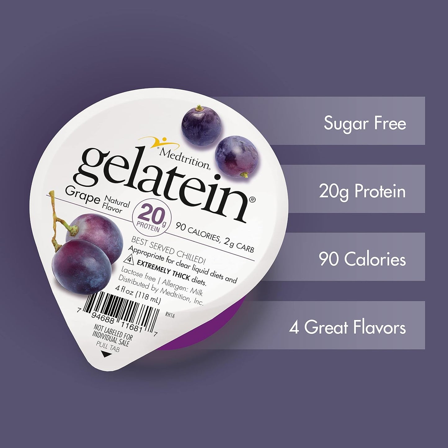 High Protein Sugar-Free Gelatein Grape Gelatin - 20g Protein, Ideal for Clear Liquid Diets, Swallowing Issues, Bariatric, Dialysis, Oncology - 36 Servings