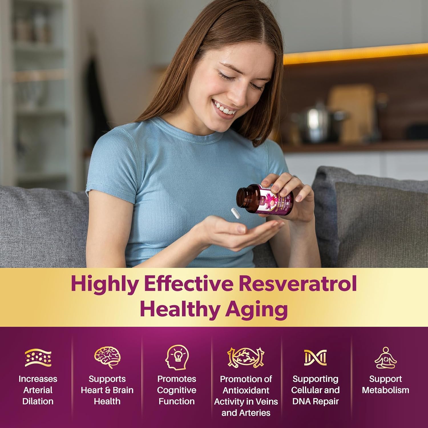 High Purity Piceid Resveratrol Supplement with NAD+ Cell Regenerator - Supports Heart Health, Blood Flow, and Cellular Energy Production - Red Grape Powder - 45 Day Supply