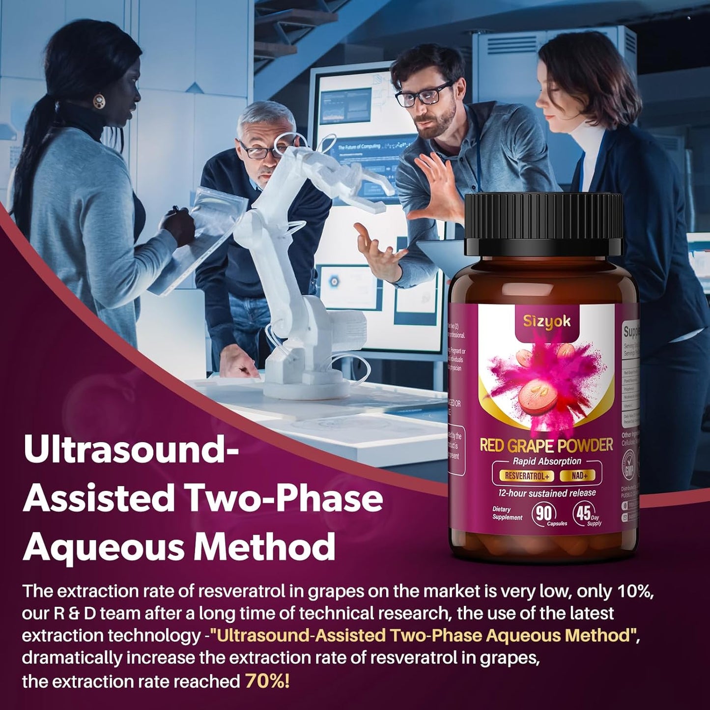 High Purity Sizyok Piceid Resveratrol & NAD+ Cell Regenerator Supplement for Heart Health & Energy Production, Red Grape Powder - 45 Day Supply