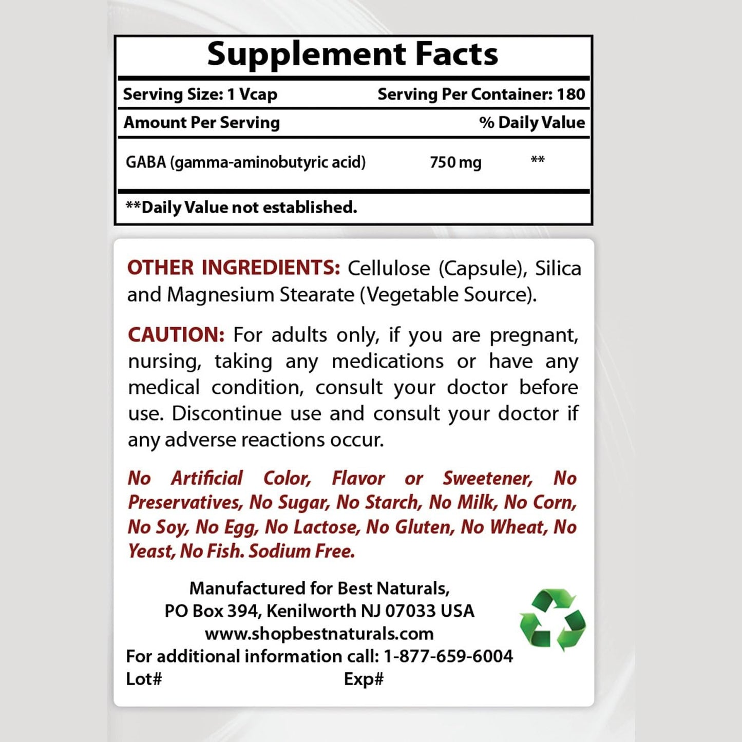 High-Quality 1000mg Glycine and 750mg GABA Supplement for Stress Relief and Sleep Support