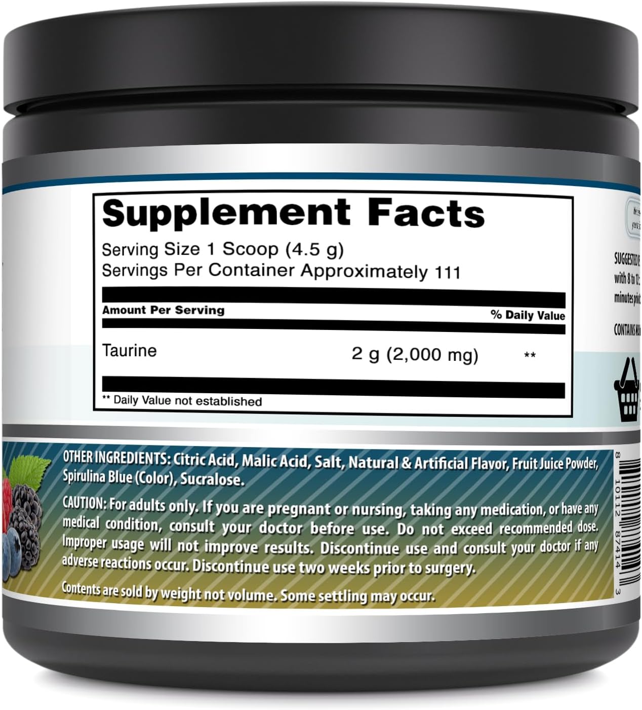 High-Quality Amazing Nutrition Taurine Powder Supplement - 500 Grams (1.1 Lb) | 2000 mg Per Serving | Non-GMO, Gluten Free, Made in USA - Wild Berry Flavor