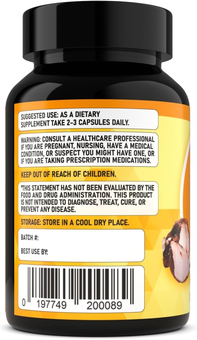 High-Quality AMPEXT Poria Cocos Mushroom Extract Capsules - Antioxidant, Kidney & Cardiovascular Support, Promotes Calmness & Good Mood, 90 Veg Capsules