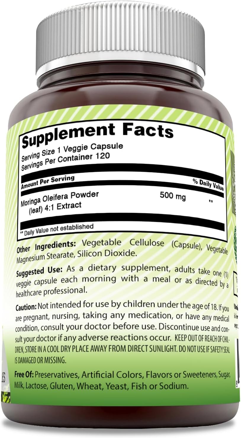 High-Quality India Moringa 500mg Capsules - 120 Count | Non-GMO & Gluten-Free Supplement