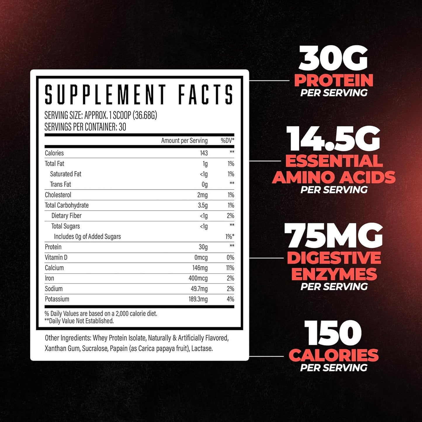 High-Quality Isolate Protein Powder - 30g Protein, Fast Digesting, 14.5g Essential Amino Acids, Fruity Cereal Flavor - 30 Servings