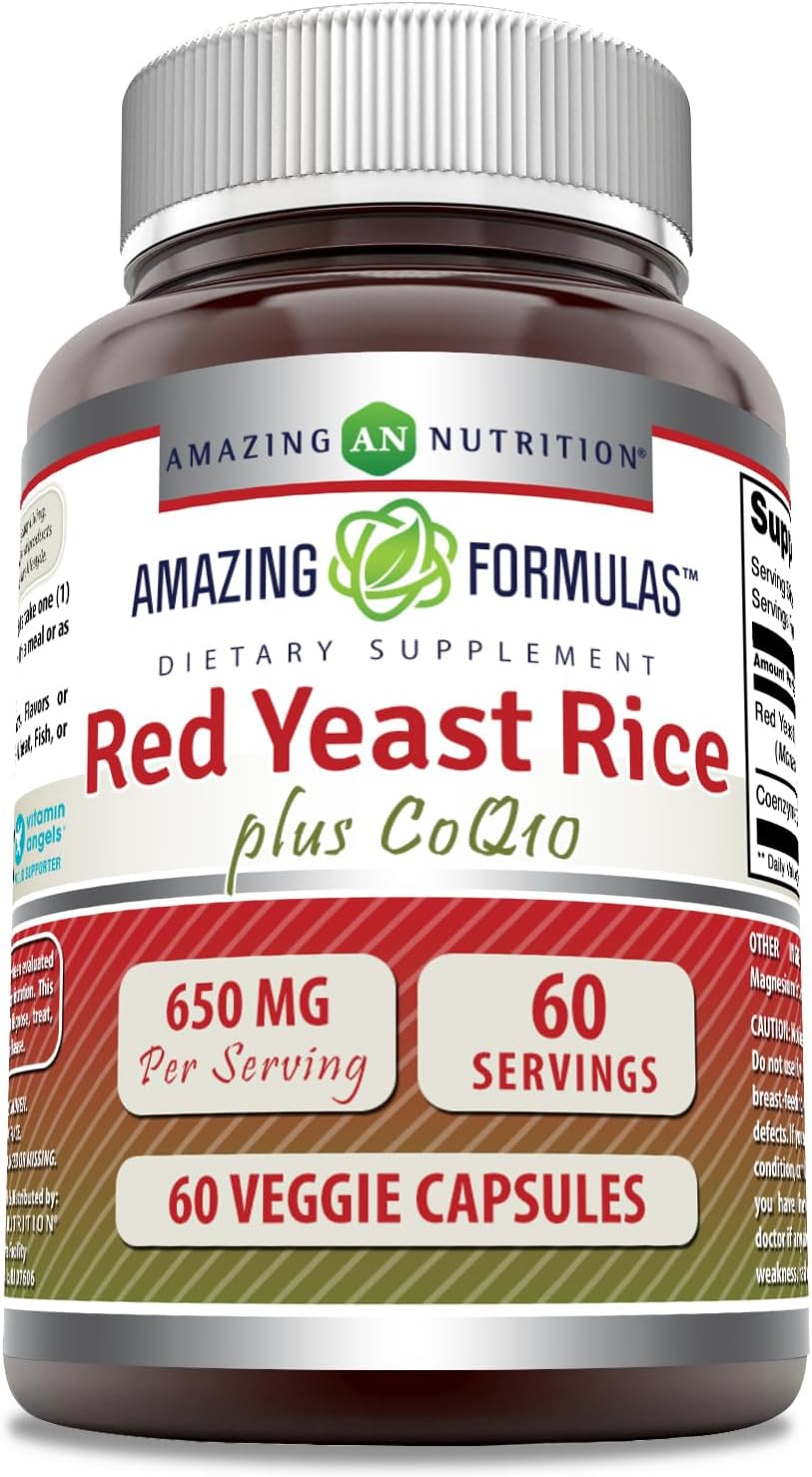 High-Quality Red Yeast Rice 600mg with CoQ10 50mg Veggie Capsules - Non-GMO, Gluten Free, Made in USA - 60 Count
