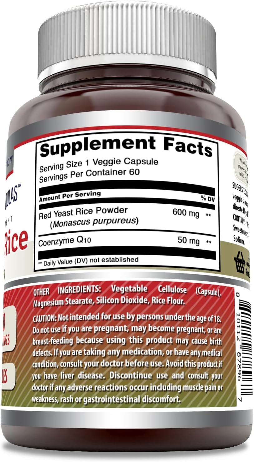 High-Quality Red Yeast Rice 600mg with CoQ10 50mg Veggie Capsules - Non-GMO, Gluten Free, Made in USA - 60 Count