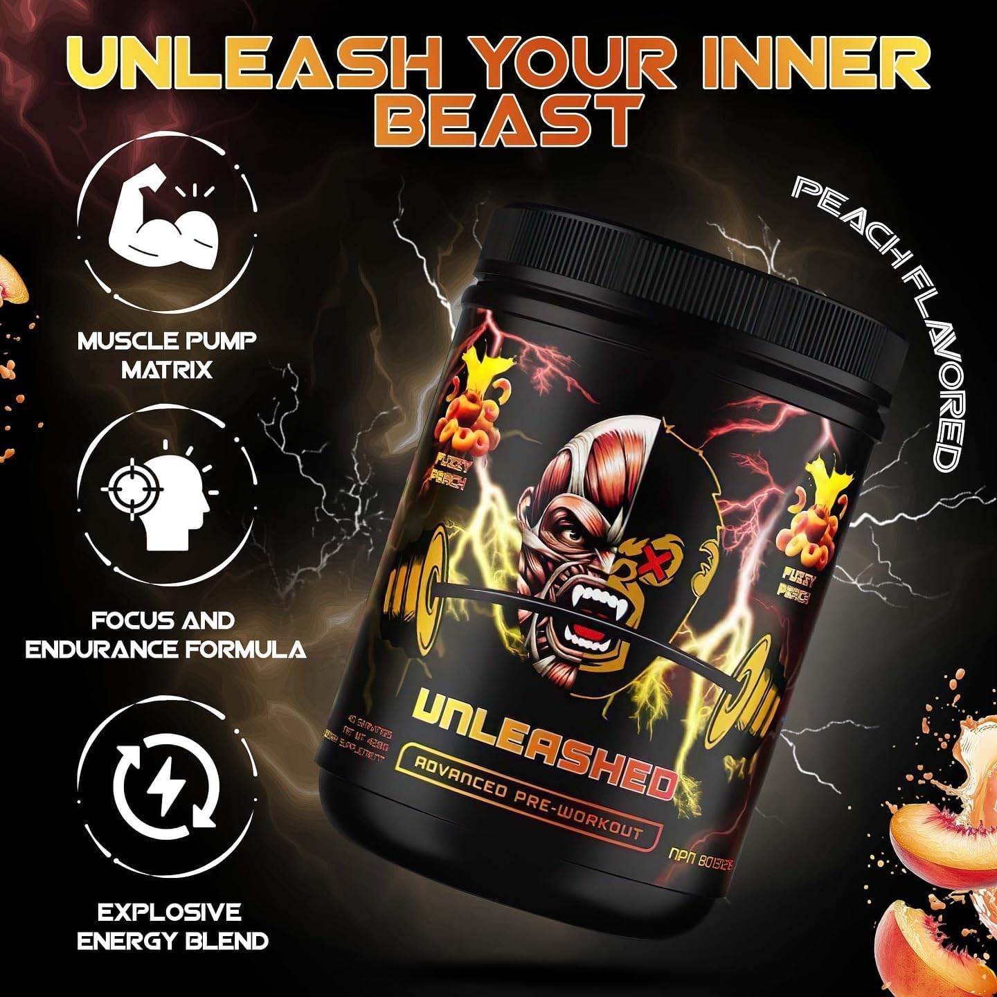 High Stim Pre Workout Powder for Energy, Pumps, Endurance & Focus | APE-X Unleashed Blend with L-Citrulline, Beta Alanine, Alpha GPC, Caffeine | 40 Servings (Fuzzy Peach)