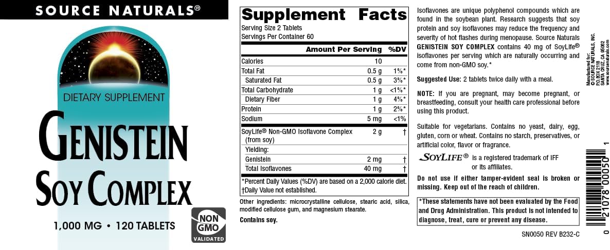 High Strength Genistein Soy Complex Supplement - 1000 mg - 120 Tablets by Source Naturals