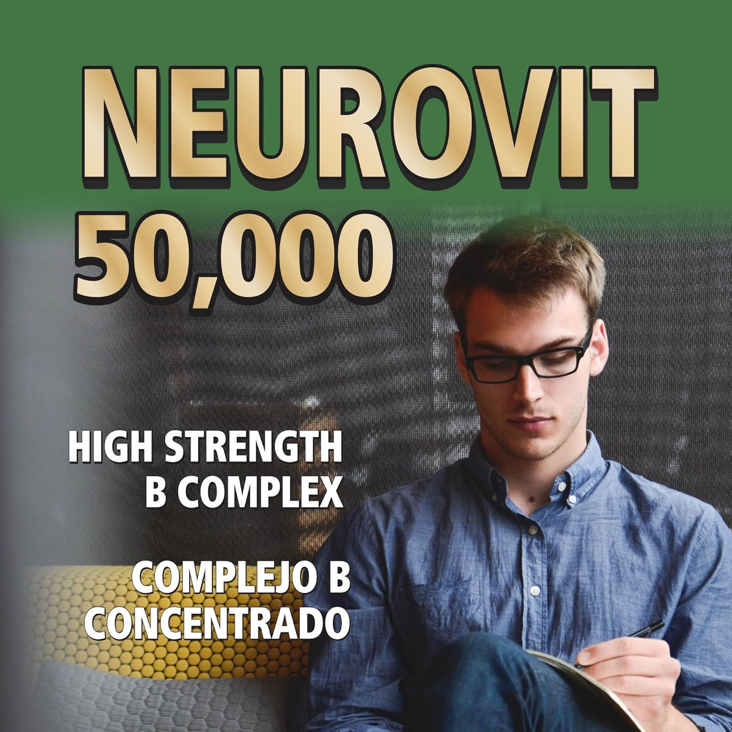 High Strength Neurovit 50,000 Liquid Vitamin B Complex Supplement for Brain & Nervous System Support - 10 Ampoules, 3.4 fl oz (100ml) - Fast Absorption, Non-GMO, Gluten-Free