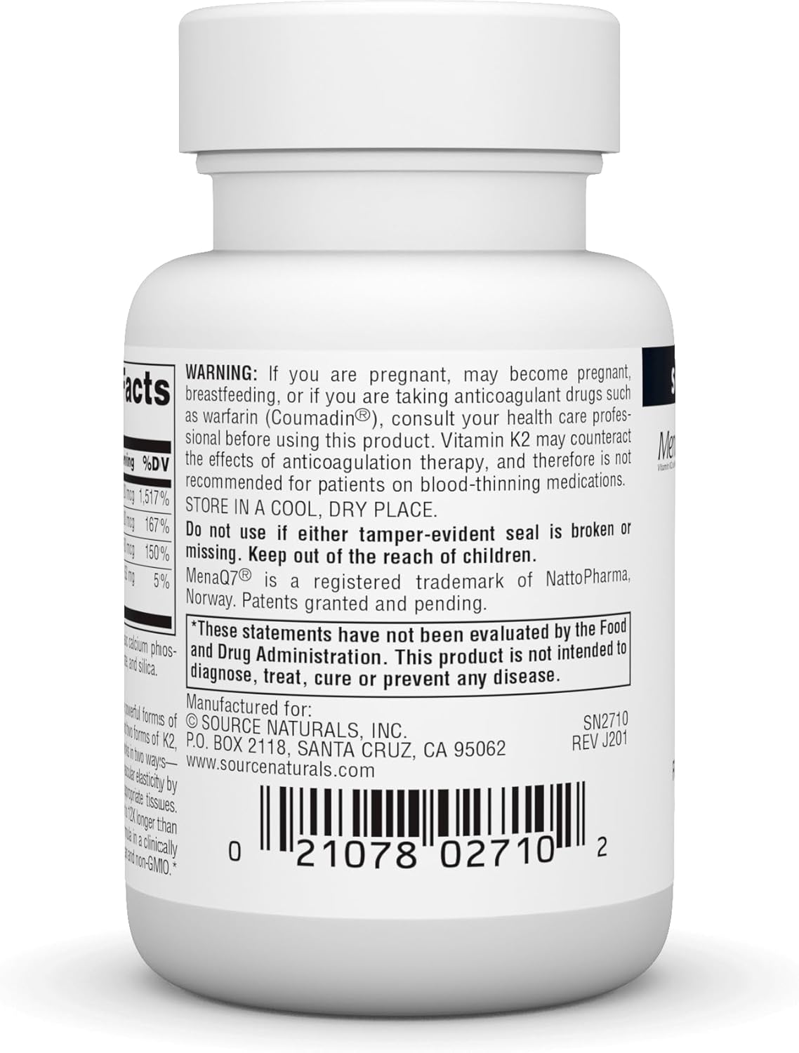 High Strength Source Naturals Vitamin K2 for Bone & Heart Health - 2200 mcg, 60 Tablets