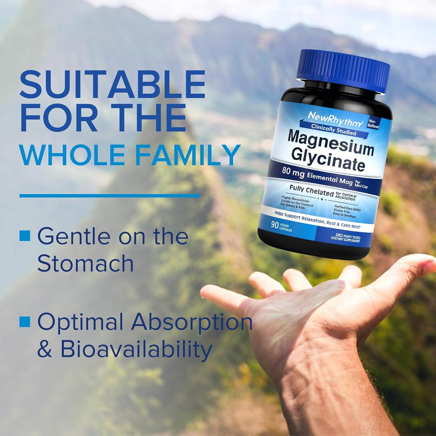 Highly Absorbable Magnesium Glycinate Capsules for Rest & Mood Support - 80mg Elemental Mag, Fully Chelated, Gentle on Stomach - 90 Vegan Capsules for Adults & Kids