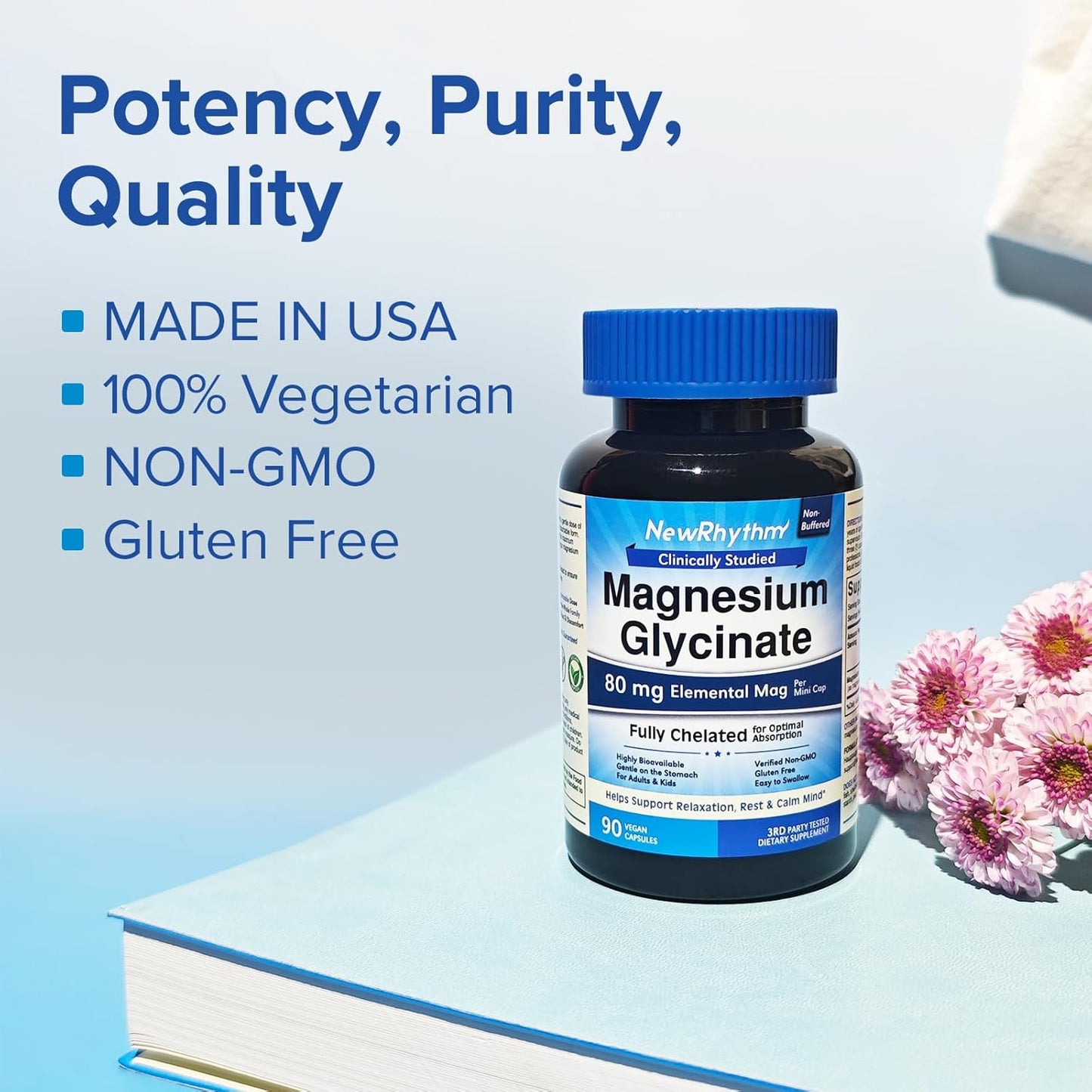 Highly Absorbable Magnesium Glycinate Capsules for Rest & Mood Support - 80mg Elemental Mag, Fully Chelated, Gentle on Stomach - 90 Vegan Capsules for Adults & Kids