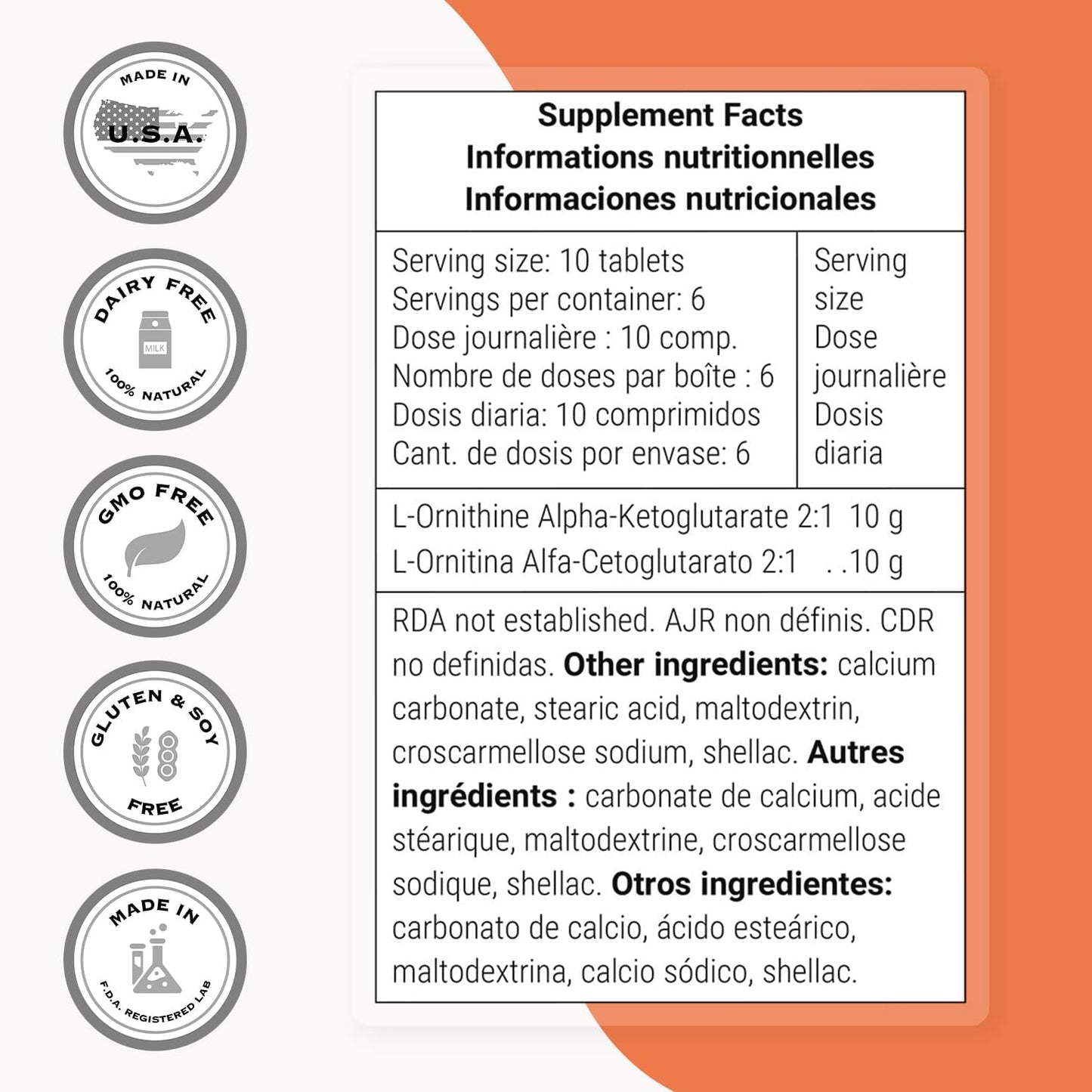 Highly Bioavailable Ornithine Alpha Ketoglutarate (OKG) Supplement - 10g Daily Dose - Easy-to-Take L-Ornithine Tablets - Non-GMO & Gluten Free - 60 Count