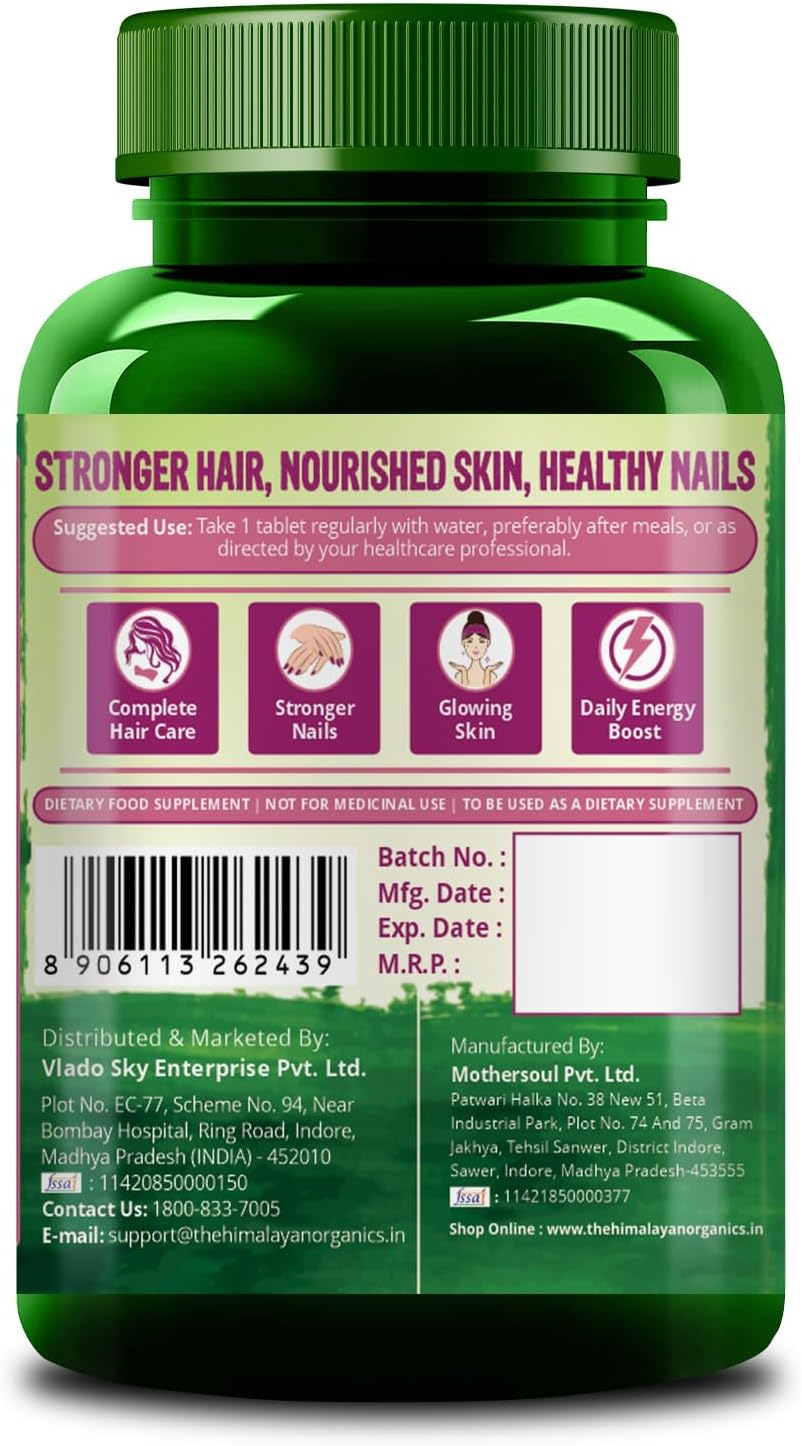 Himalayan Organics Biotin 10000 MCG Supplement with Keratin, Amino Acids, and Multivitamin - 120 Vegetarian Tablets for Healthy Hair, Skin, and Nails