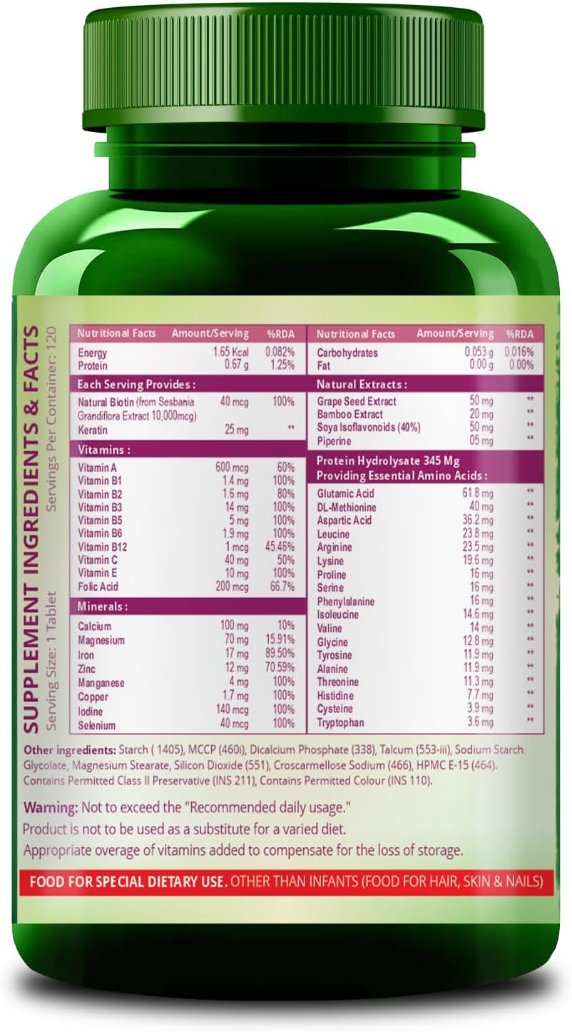 Himalayan Organics Biotin 10000 MCG Supplement with Keratin, Amino Acids, and Multivitamin - 120 Vegetarian Tablets for Healthy Hair, Skin, and Nails