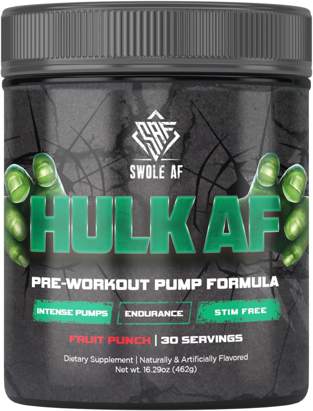 Hulk AF Non-Stimulant Pre-Workout Pump Formula for Improved Circulation and Muscle Power Output - Fruit Punch Flavor