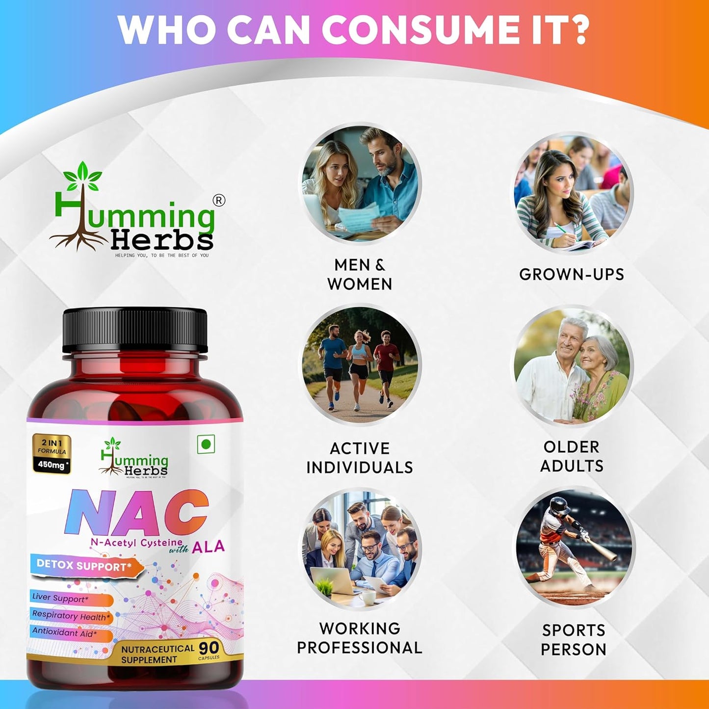 Humming Herbs NAC Supplements 90 Capsules - 2-in-1 Formula 450mg Alpha Lipoic - Support Immune System - 90 Day Supply - Unisex Adults - Daily Serving 1 Capsule