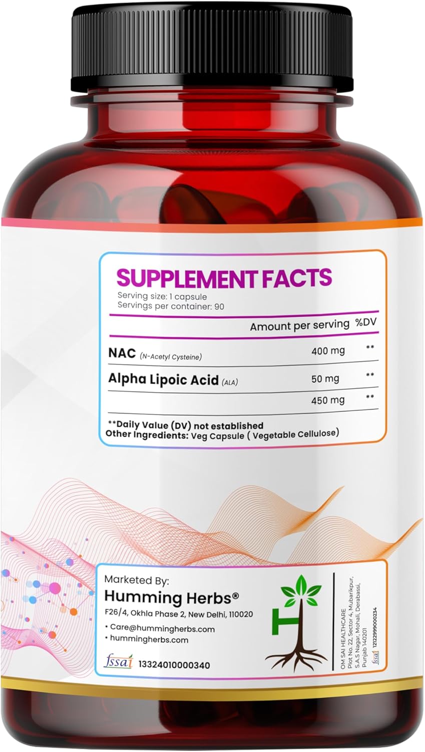 Humming Herbs NAC Supplements 90 Capsules - 2-in-1 Formula 450mg Alpha Lipoic - Support Immune System - 90 Day Supply - Unisex Adults - Daily Serving 1 Capsule
