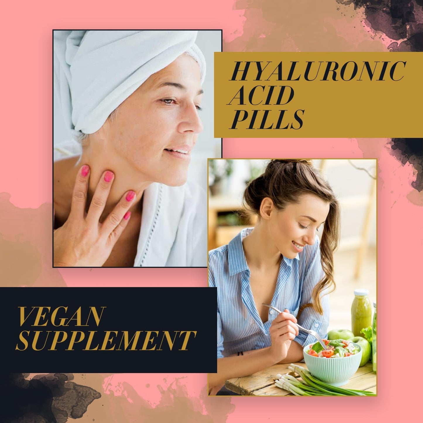 Hydrate & Brighten Skin with TAUT Hyaluronic Acid Pills - Vegan Collagen Supplement for Glowing Skin - 60 Capsules