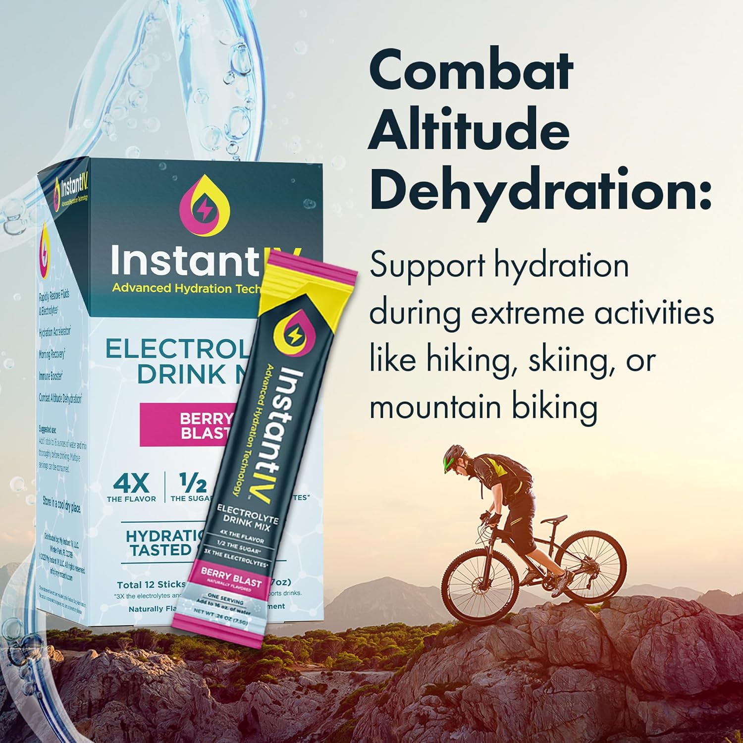 Hydrating Electrolyte Powder with Vitamin C, B3, B6 - 3X Electrolytes, Low Sugar - Berry Blast Flavor, 12 Packets - Vegan & Gluten Free