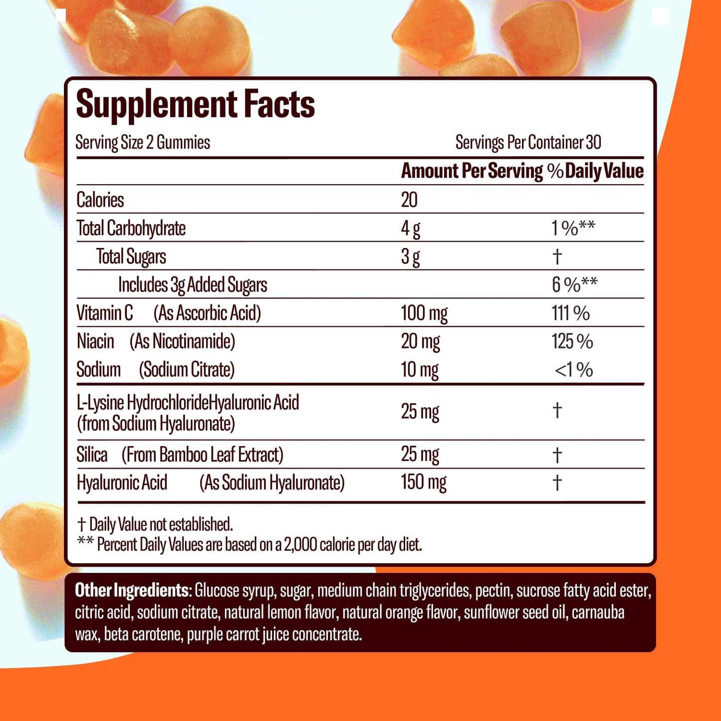 Hydrating Hyaluronic Highlighter Skincare Gummies | Vegan Supplement for Brighter, Dewy Skin | Non-GMO, Gelatin-Free with Vitamin C | Orange Flavor, 60-Day Supply