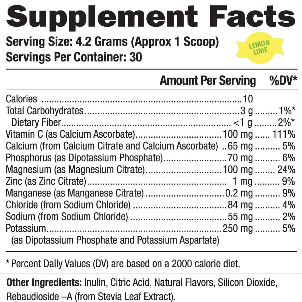Hydration Powder Mix - Lemon Lime Flavor, Electrolyte Blend with Vitamins, Sugar-Free, 30 Servings