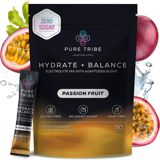 Hydration Powder Packets with B Vitamins, Minerals, & Electrolytes - Sugar Free Energy Drink Mix for Muscle & Mood Support - Passion Fruit Flavor - 30 Servings
