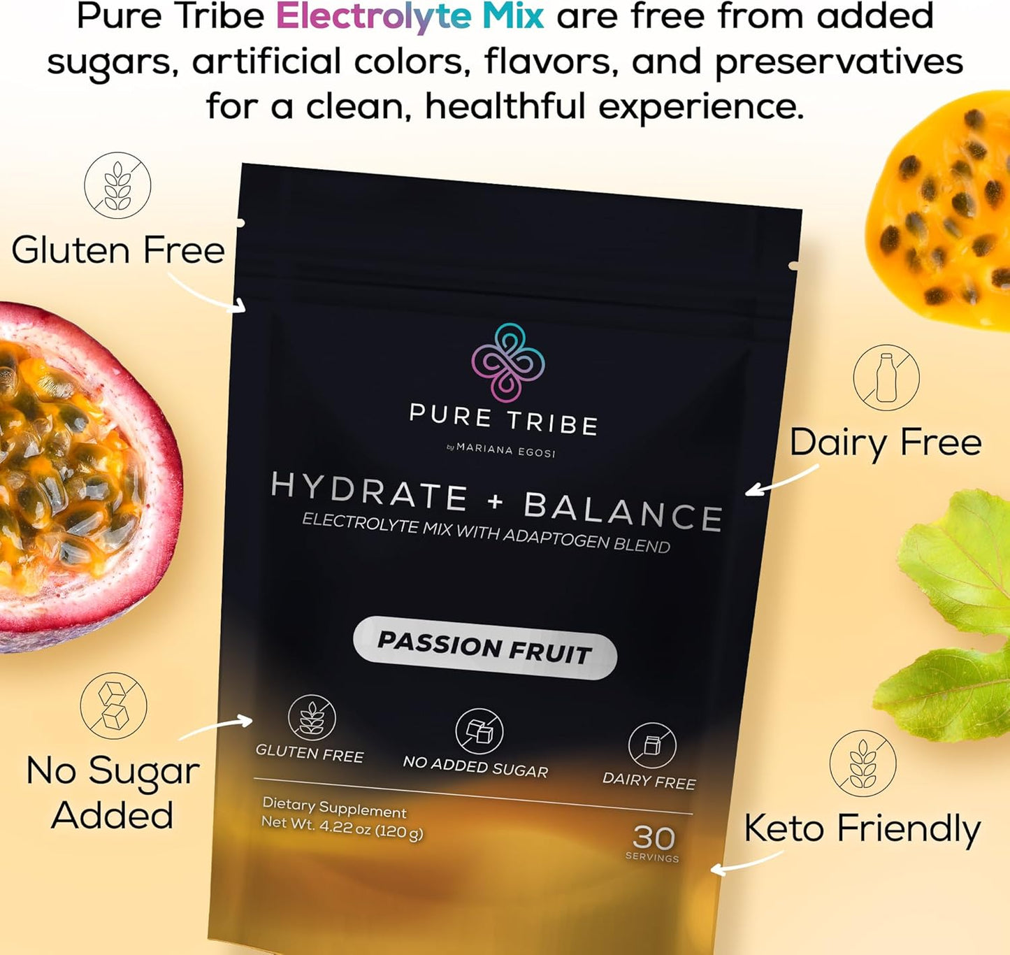 Hydration Powder Packets with B Vitamins, Minerals, & Electrolytes - Sugar Free Energy Drink Mix for Muscle & Mood Support - Passion Fruit Flavor - 30 Servings