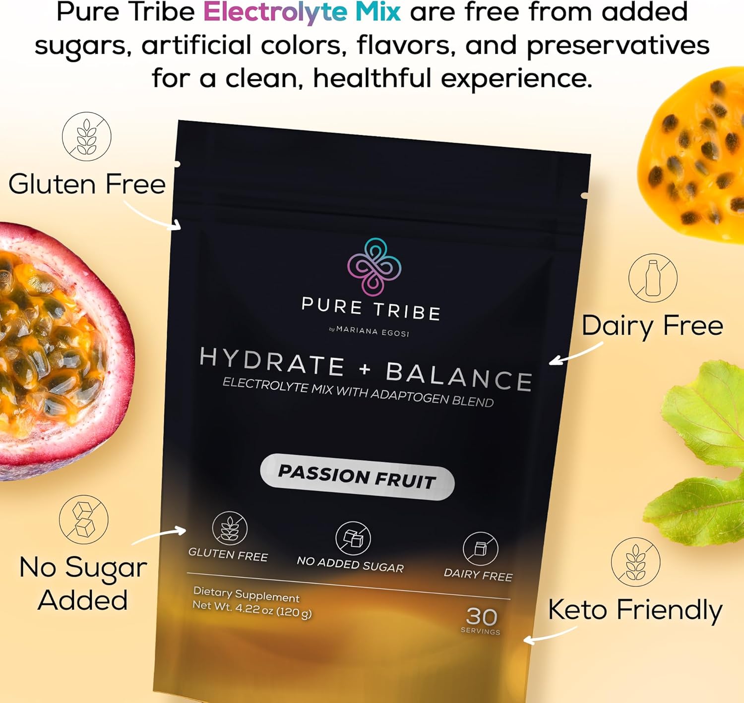 Hydration Powder Packets with B Vitamins, Minerals, & Electrolytes - Sugar Free Energy Drink Mix for Muscle & Mood Support - Passion Fruit Flavor - 30 Servings